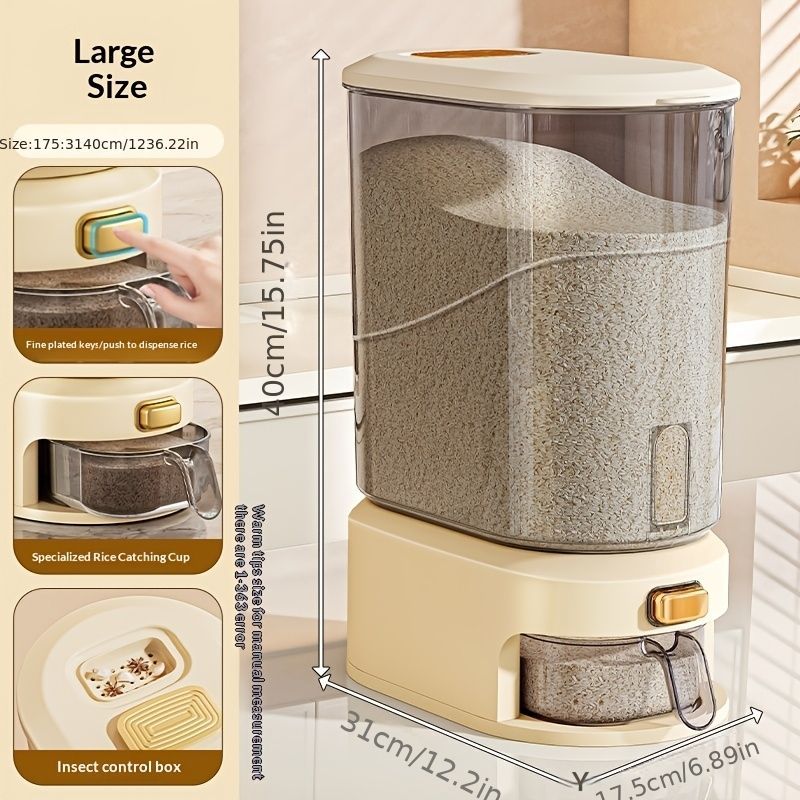 large capacity rice dispenser, measuring cup, time scale, plastic grain storage container, sealed food storage, insect proof food storage, moisture proof food storage, flour storage, pet food storage, Australian kitchen - gray and transparent - Size 20L