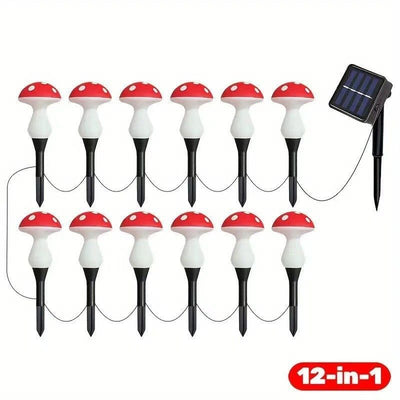 solar garden lights, mushroom outdoor lights, outdoor decoration lights, 8-mode lights, solar-powered lights, Independence Day decoration, Halloween decoration, Australian outdoor decor, pathway lighting, eco-friendly garden lights - Red - Size 12pcs