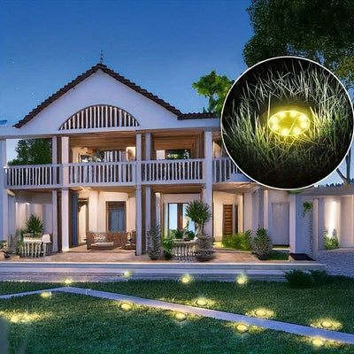 solar ground disk lights, outdoor lighting Australia, 8 LED lights, stainless steel solar lights, path lighting, garden driveway lights, courtyard lawn lighting, solar powered ground lights, energy efficient garden lights, automatic dusk to dawn lights -