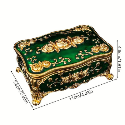 Pearl Enamel Jewelry Box, Red Enamel Jewelry Box, Gold-Plated Jewelry Box, Home Decor, Jewelry Storage, Luxury Gift, Australian Gift, Dressing Table Decor - Green - Size L