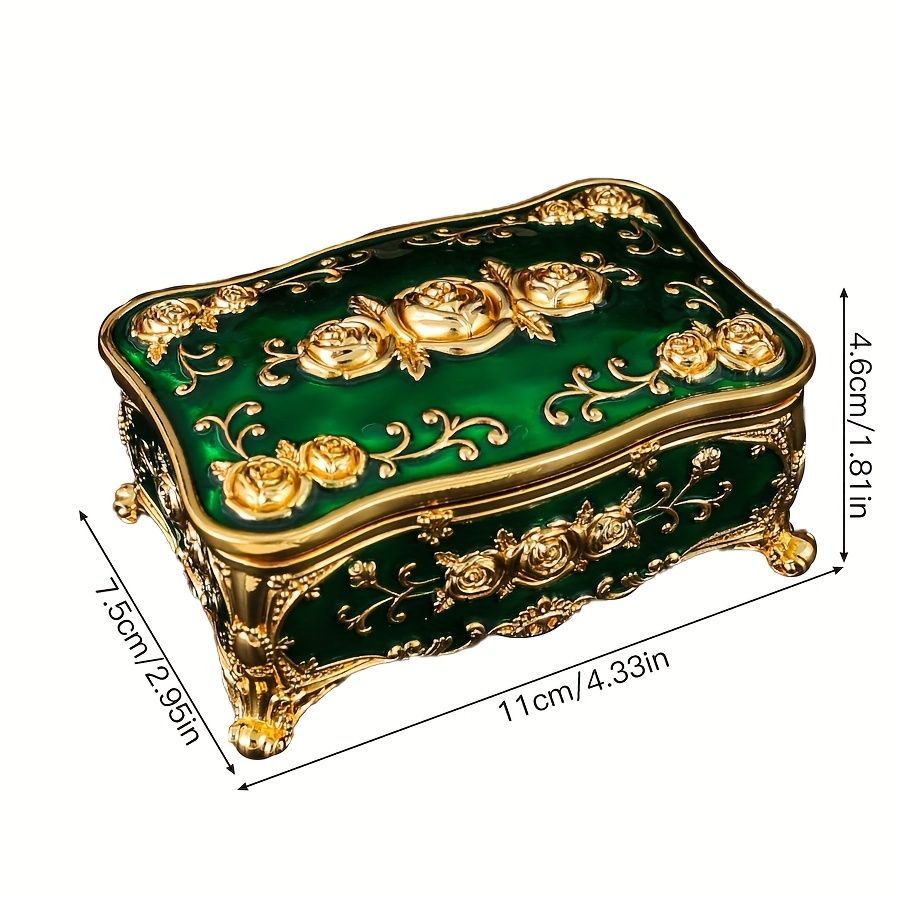 Pearl Enamel Jewelry Box, Red Enamel Jewelry Box, Gold-Plated Jewelry Box, Home Decor, Jewelry Storage, Luxury Gift, Australian Gift, Dressing Table Decor - Green - Size L