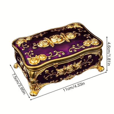 Pearl Enamel Jewelry Box, Red Enamel Jewelry Box, Gold-Plated Jewelry Box, Home Decor, Jewelry Storage, Luxury Gift, Australian Gift, Dressing Table Decor - Purple - Size L