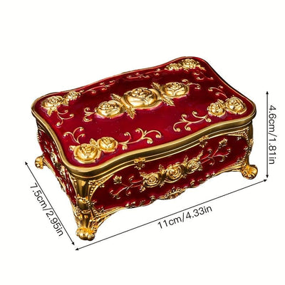Pearl Enamel Jewelry Box, Red Enamel Jewelry Box, Gold-Plated Jewelry Box, Home Decor, Jewelry Storage, Luxury Gift, Australian Gift, Dressing Table Decor - Red - Size L