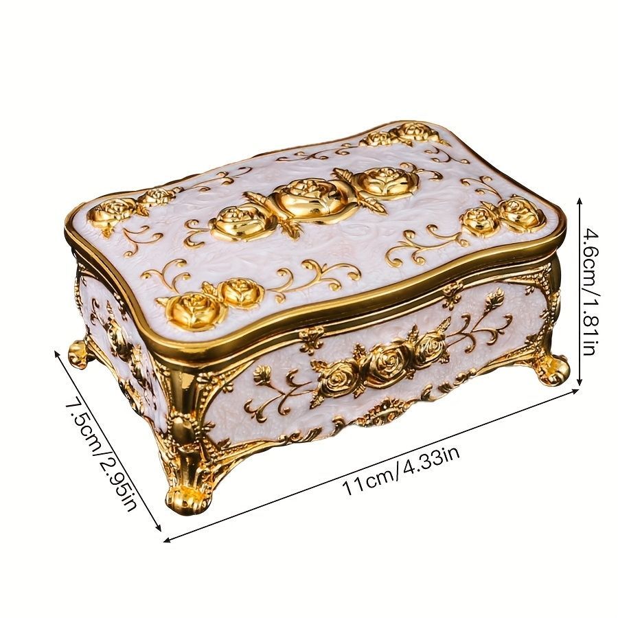 Pearl Enamel Jewelry Box, Red Enamel Jewelry Box, Gold-Plated Jewelry Box, Home Decor, Jewelry Storage, Luxury Gift, Australian Gift, Dressing Table Decor - White - Size L