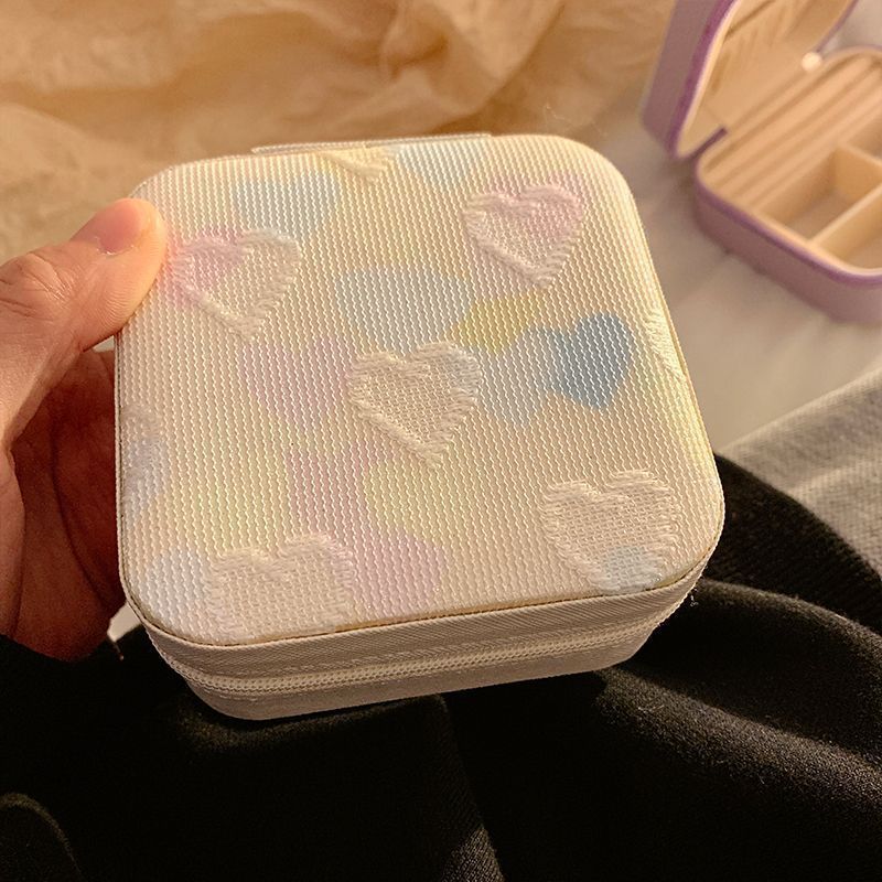 heart shaped jewelry box, jewelry storage, ring compartments, earring storage, anti oxidation jewelry box, travel jewelry box, jewellery organiser, gift for her - Beige - Size pu