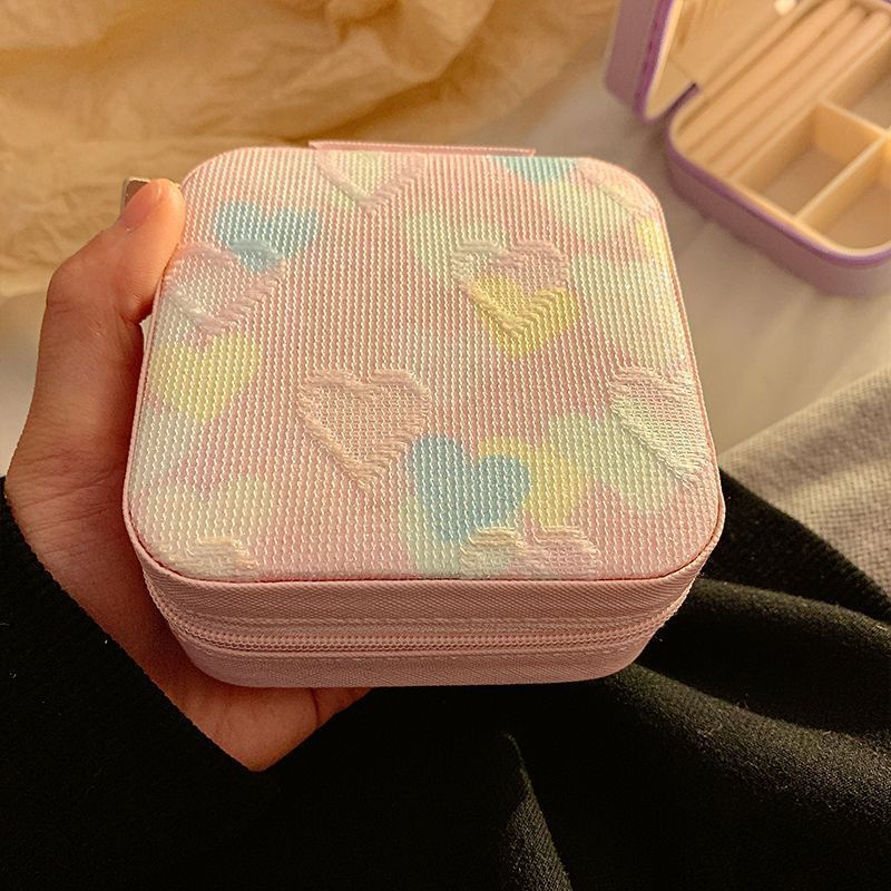 heart shaped jewelry box, jewelry storage, ring compartments, earring storage, anti oxidation jewelry box, travel jewelry box, jewellery organiser, gift for her - Pink - Size pu