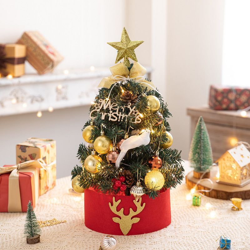 Mini Desktop Christmas Tree Flocked Pink Christmas Tree Christmas Tree Set - Golden Coffee - Size 45cm