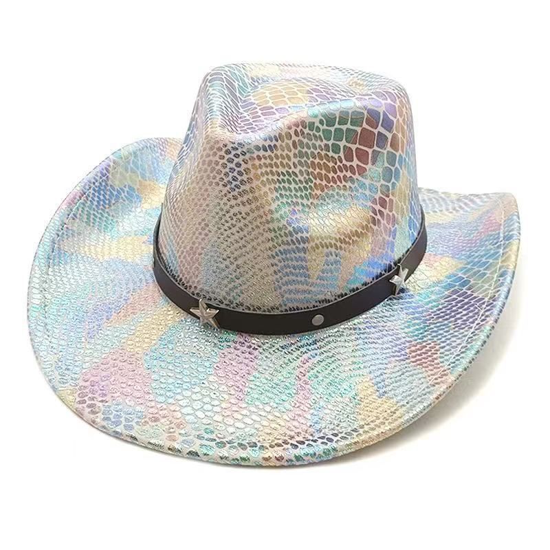 iridescent cowboy hat, party hat, autumn winter hat, unisex wide brim hat, Halloween costume hat, western themed hat, iridescent accessories, mens womens costume hat - 1 - Size M