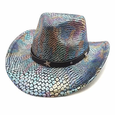 iridescent cowboy hat, party hat, autumn winter hat, unisex wide brim hat, Halloween costume hat, western themed hat, iridescent accessories, mens womens costume hat - 10 - Size M