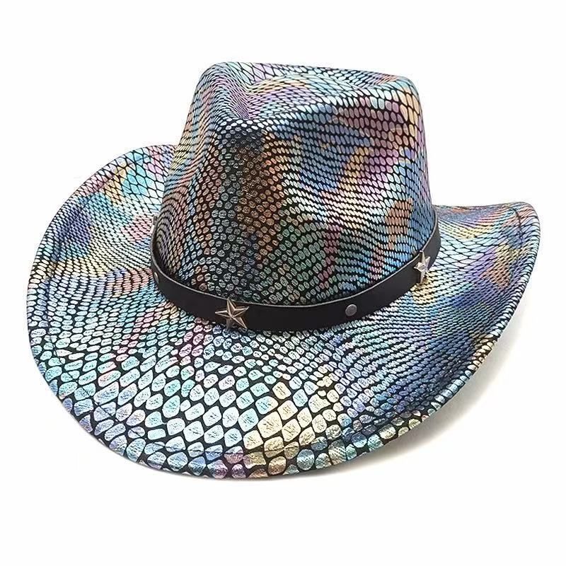 iridescent cowboy hat, party hat, autumn winter hat, unisex wide brim hat, Halloween costume hat, western themed hat, iridescent accessories, mens womens costume hat - 10 - Size M