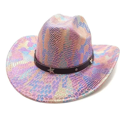 iridescent cowboy hat, party hat, autumn winter hat, unisex wide brim hat, Halloween costume hat, western themed hat, iridescent accessories, mens womens costume hat - 3 - Size M