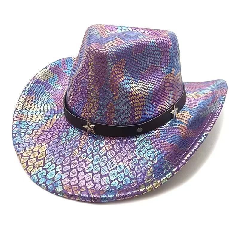iridescent cowboy hat, party hat, autumn winter hat, unisex wide brim hat, Halloween costume hat, western themed hat, iridescent accessories, mens womens costume hat - 6 - Size M