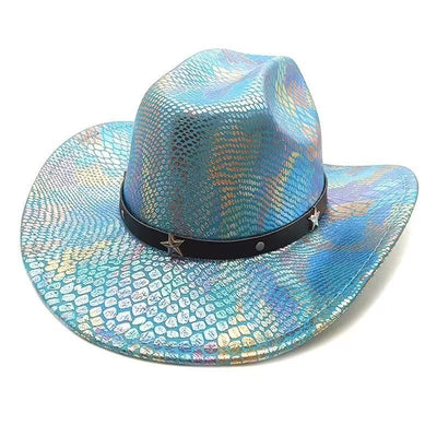 iridescent cowboy hat, party hat, autumn winter hat, unisex wide brim hat, Halloween costume hat, western themed hat, iridescent accessories, mens womens costume hat - 7 - Size M