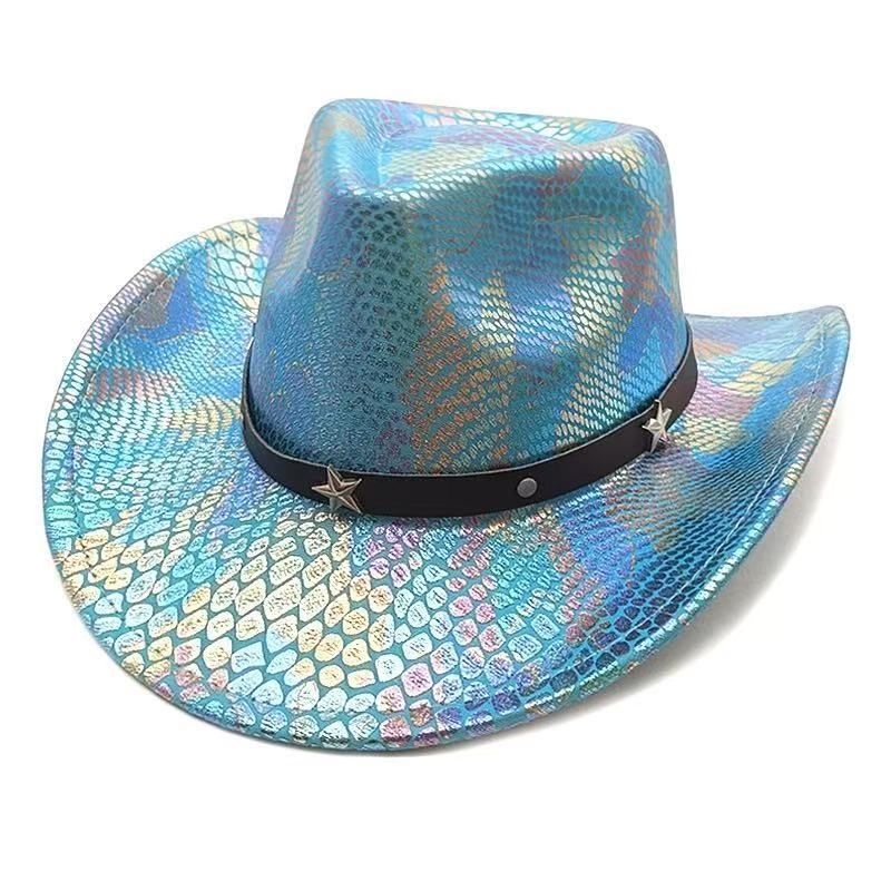 iridescent cowboy hat, party hat, autumn winter hat, unisex wide brim hat, Halloween costume hat, western themed hat, iridescent accessories, mens womens costume hat - 8 - Size M