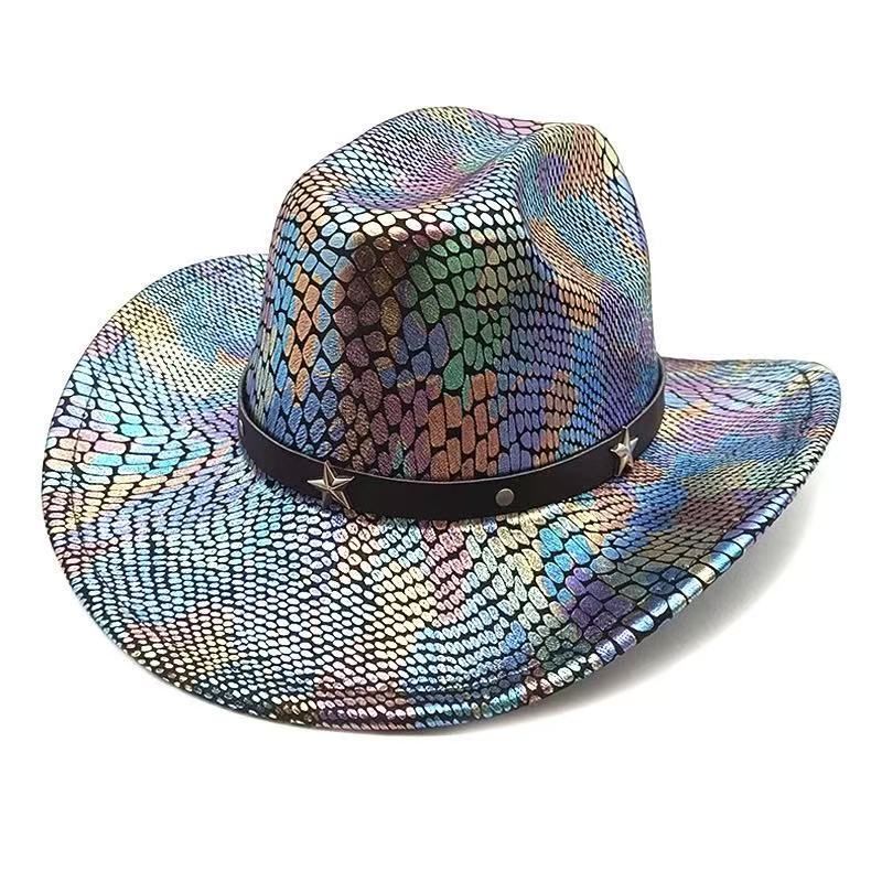 iridescent cowboy hat, party hat, autumn winter hat, unisex wide brim hat, Halloween costume hat, western themed hat, iridescent accessories, mens womens costume hat - 9 - Size M