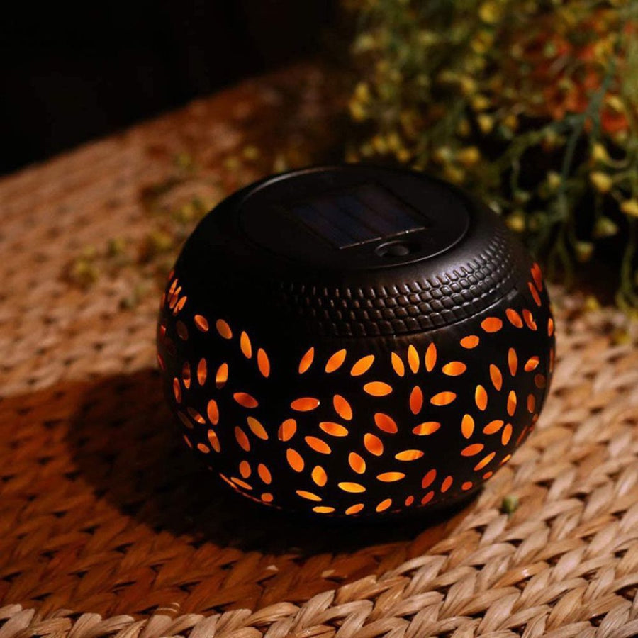 solar lamp, outdoor solar light, iron hollow out lamp, courtyard decor, garden lighting, camping light, landscape lamp, Christmas decoration, eco-friendly light - Black - Size L