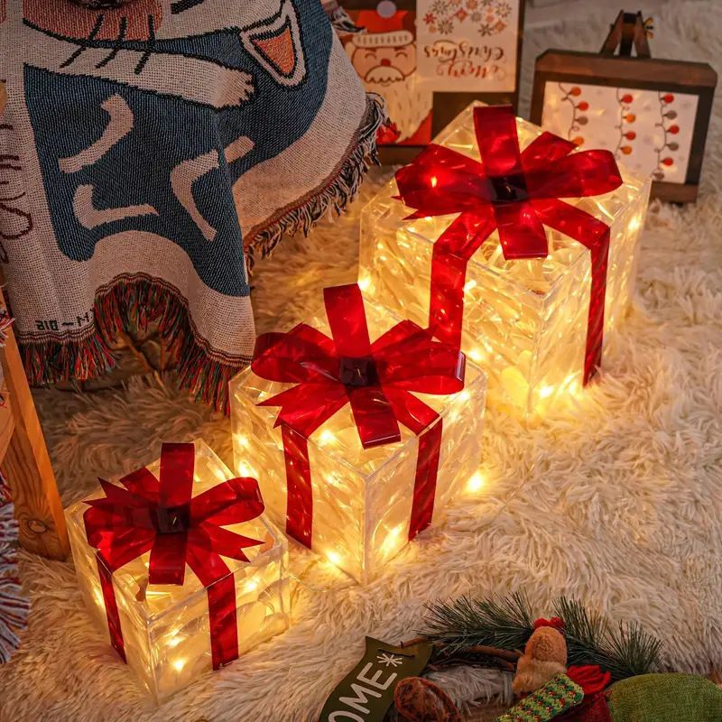 Christmas gift box, LED decorative lights, holiday decor, festive room decoration, battery operated Christmas lights, gift box lights, Australian Christmas decorations - Christmas - Size 3