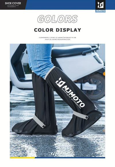 waterproof rain boot covers, non-slip boot covers, thickened boot covers, high-tube rain boot covers, camping rain gear, rainy day footwear, outdoor rain protection - Black - Size M