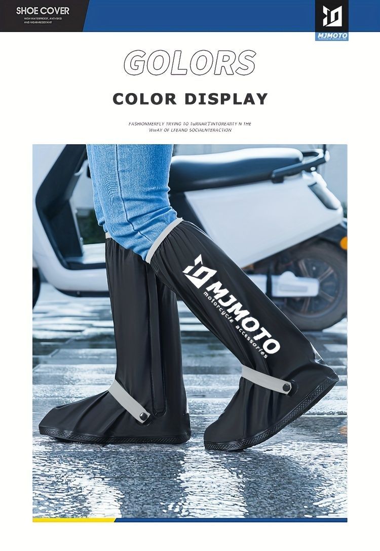 waterproof rain boot covers, non-slip boot covers, thickened boot covers, high-tube rain boot covers, camping rain gear, rainy day footwear, outdoor rain protection - Black - Size M