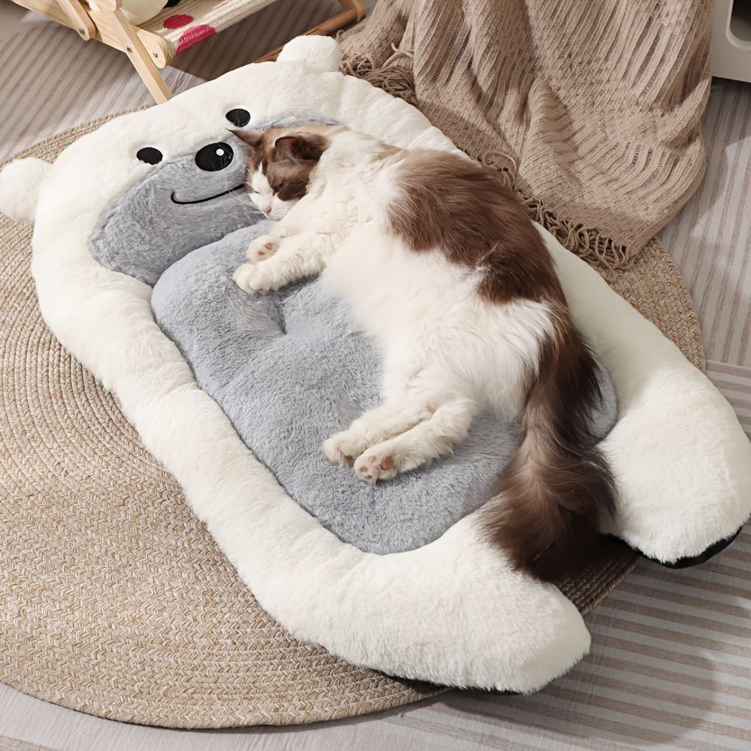 dog bed, bear shaped dog bed, thickened dog bed, enlarged dog bed, all season dog bed, comfortable dog bed, Australia, soft plush dog bed, machine washable dog bed - beige - Size M-5kg