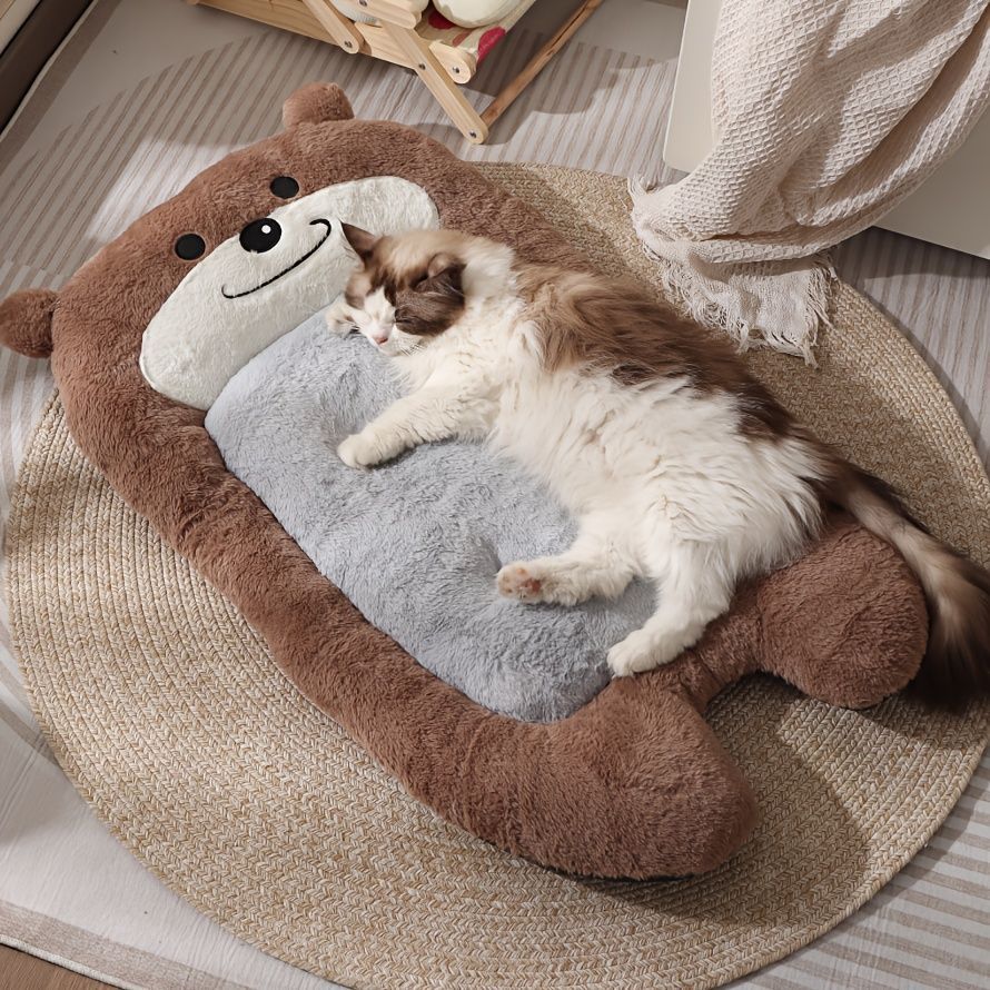 dog bed, bear shaped dog bed, thickened dog bed, enlarged dog bed, all season dog bed, comfortable dog bed, Australia, soft plush dog bed, machine washable dog bed - Dark coffee color - Size M-5kg