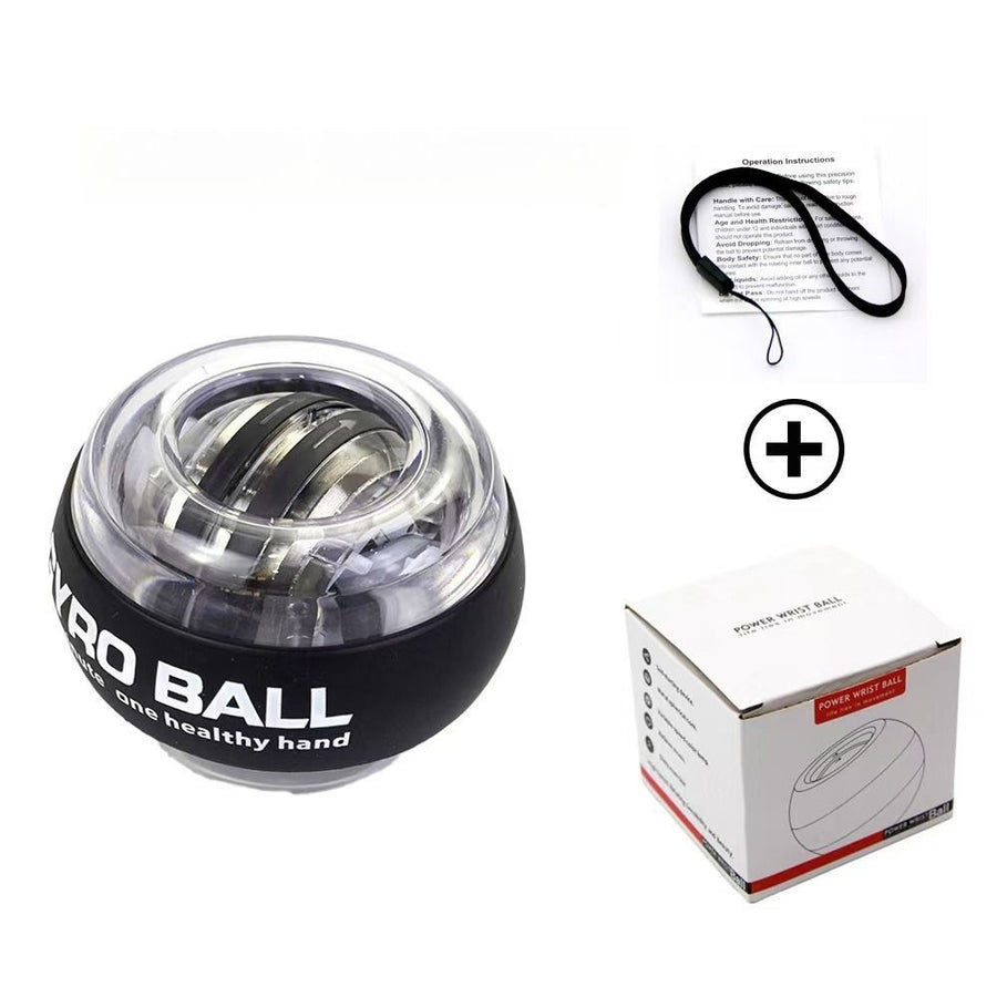 wrist strength gyro ball, self-starting gyro ball, hand and arm trainer, grip strengthener, forearm exerciser, home fitness equipment, office workout tool, carpal tunnel prevention, Australian fitness - Black - Size There is a light