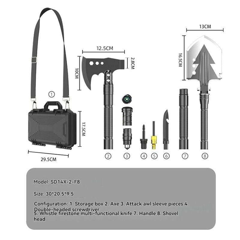 multifunctional entrenching shovel, axe set, outdoor camping, folding shovel, vehicle mounted tool, emergency kit, Australian outback, hiking tool, digging axe, bushcraft gear - Black - Size 1SD14X-2-F8
