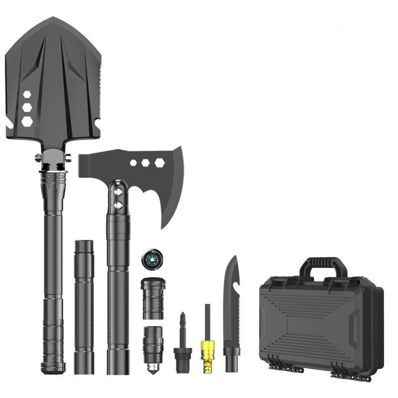 multifunctional entrenching shovel, axe set, outdoor camping, folding shovel, vehicle mounted tool, emergency kit, Australian outback, hiking tool, digging axe, bushcraft gear - Black - Size 2SD14X-26B-F8W