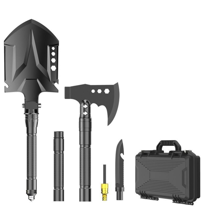 multifunctional entrenching shovel, axe set, outdoor camping, folding shovel, vehicle mounted tool, emergency kit, Australian outback, hiking tool, digging axe, bushcraft gear - Black - Size 4SD14-26J