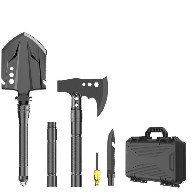 multifunctional entrenching shovel, axe set, outdoor camping, folding shovel, vehicle mounted tool, emergency kit, Australian outback, hiking tool, digging axe, bushcraft gear - Black - Size 6SD14-25J