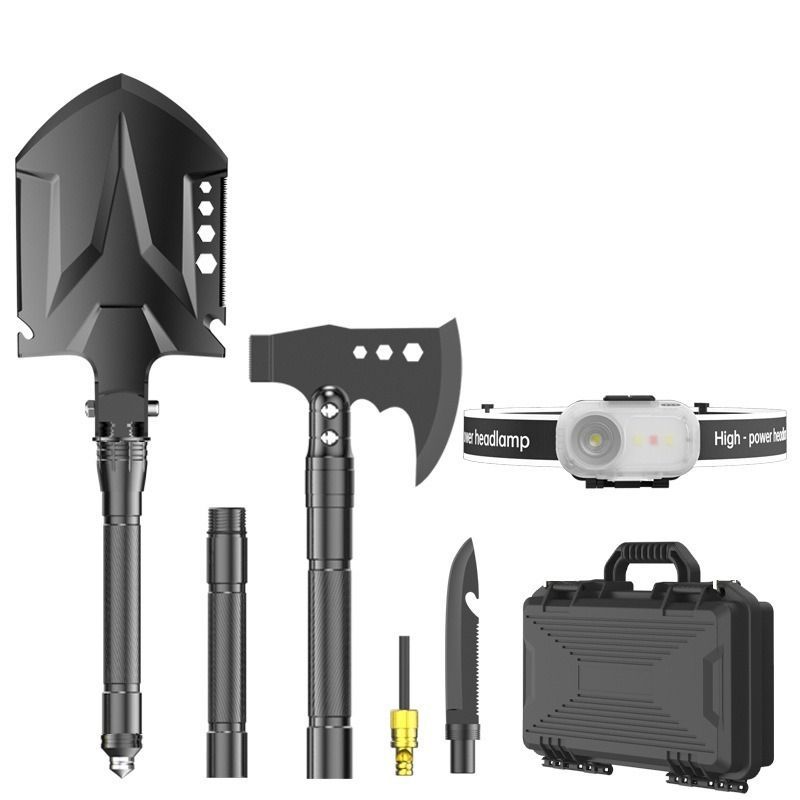 multifunctional entrenching shovel, axe set, outdoor camping, folding shovel, vehicle mounted tool, emergency kit, Australian outback, hiking tool, digging axe, bushcraft gear - Black - Size 7SD14-25JD