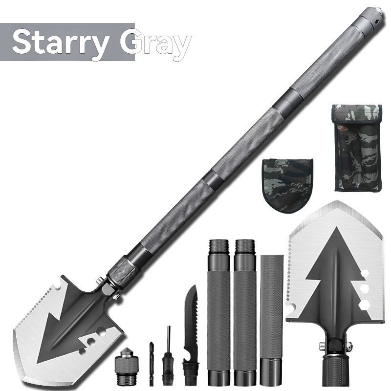 multifunctional military shovel, outdoor folding shovel, survival gear, heavy-duty spade, camping tool, hiking shovel, Australian outdoor gear, detachable shovel, emergency tool - Gray - Size 78CM