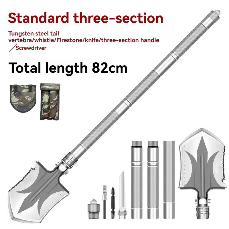multifunctional military shovel, outdoor folding shovel, survival gear, heavy-duty spade, camping tool, hiking shovel, Australian outdoor gear, detachable shovel, emergency tool - Silver - Size 78CM