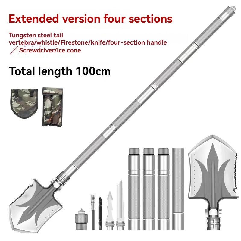 multifunctional military shovel, outdoor folding shovel, survival gear, heavy-duty spade, camping tool, hiking shovel, Australian outdoor gear, detachable shovel, emergency tool - Silver - Size 96CM