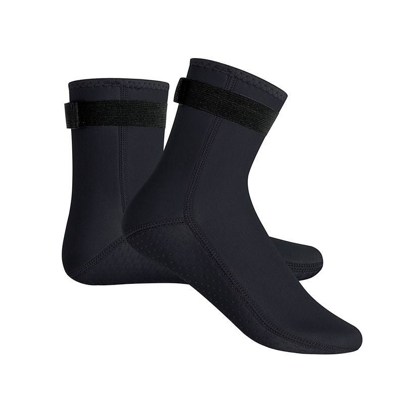 unisex diving socks, 3MM neoprene socks, mid-calf diving socks, hook-and-loop diving socks, water sports socks, diving snorkeling socks, beach volleyball socks, Australia diving gear, neoprene socks for men and women - Black - Size S