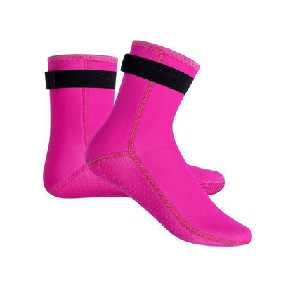 unisex diving socks, 3MM neoprene socks, mid-calf diving socks, hook-and-loop diving socks, water sports socks, diving snorkeling socks, beach volleyball socks, Australia diving gear, neoprene socks for men and women - Pink - Size XS