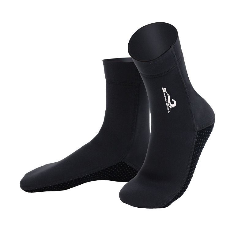 unisex diving socks, 3MM neoprene socks, mid-calf diving socks, hook-and-loop diving socks, water sports socks, diving snorkeling socks, beach volleyball socks, Australia diving gear, neoprene socks for men and women - Black - Size L