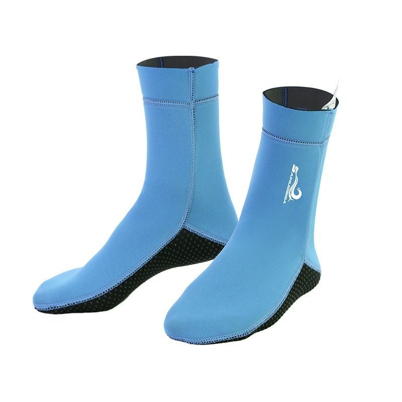 unisex diving socks, 3MM neoprene socks, mid-calf diving socks, hook-and-loop diving socks, water sports socks, diving snorkeling socks, beach volleyball socks, Australia diving gear, neoprene socks for men and women - Cyan - Size L