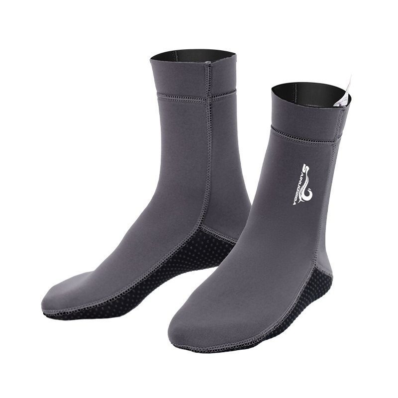 unisex diving socks, 3MM neoprene socks, mid-calf diving socks, hook-and-loop diving socks, water sports socks, diving snorkeling socks, beach volleyball socks, Australia diving gear, neoprene socks for men and women - Gray - Size XXL