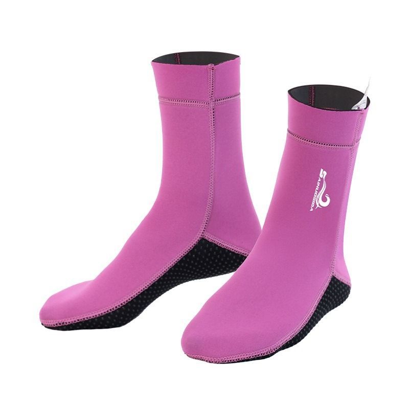unisex diving socks, 3MM neoprene socks, mid-calf diving socks, hook-and-loop diving socks, water sports socks, diving snorkeling socks, beach volleyball socks, Australia diving gear, neoprene socks for men and women - Pink - Size XXL
