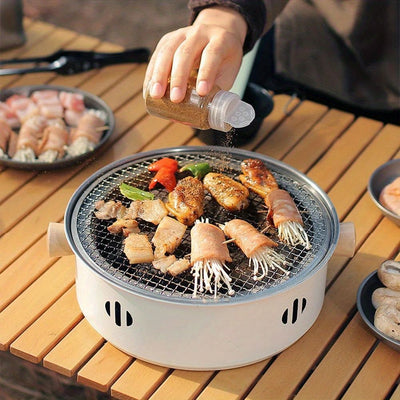 portable barbecue set, charcoal grill, tea boiling set, outdoor picnic, camping barbecue, indoor grill, Aussie camping, picnic Australia, dual function grill - White - Size set
