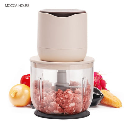 wireless meat grinder, USB charging meat grinder, 600ml food processor, multifunctional kitchen appliance, mincer, juicer, ice crusher, cordless blender, home electric food processor, Australian kitchen tool - Beige - Size 600ml