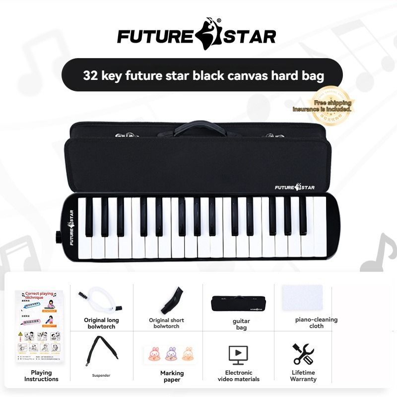 32-key melodica, student melodica, children melodica, beginner musical instrument, classroom instrument, melodica with blow-tube, melodica with mouthpiece, kids keyboard harmonica, school music supply, melodica for kids Australia - Black - Size 32
