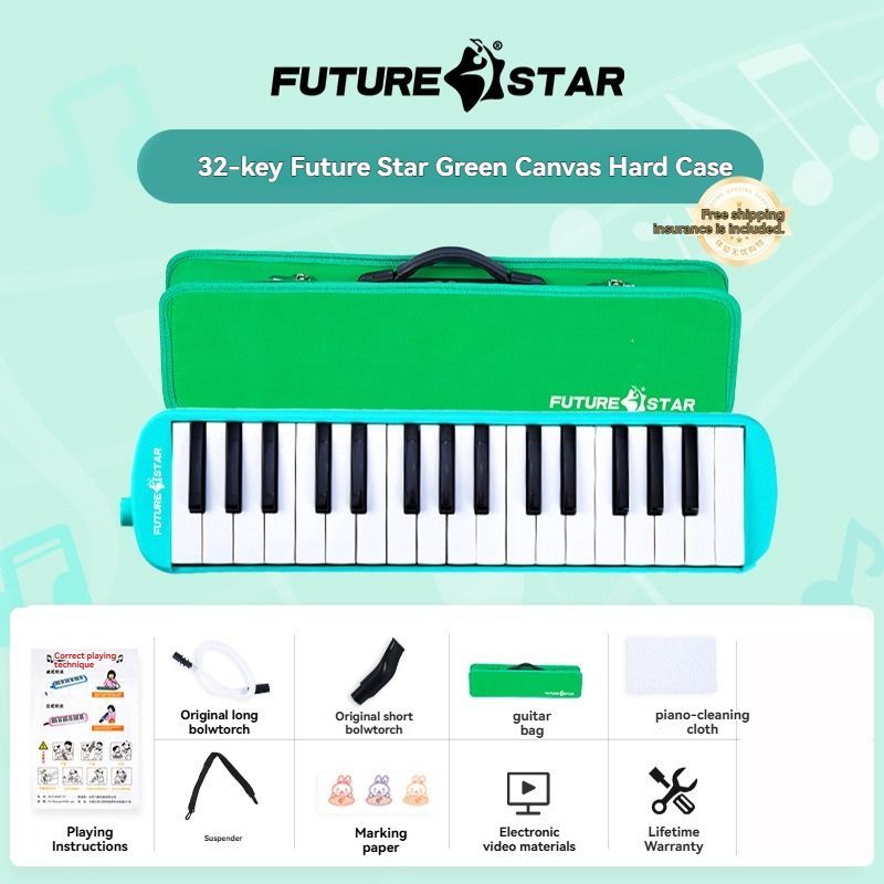 32-key melodica, student melodica, children melodica, beginner musical instrument, classroom instrument, melodica with blow-tube, melodica with mouthpiece, kids keyboard harmonica, school music supply, melodica for kids Australia - Green - Size 32