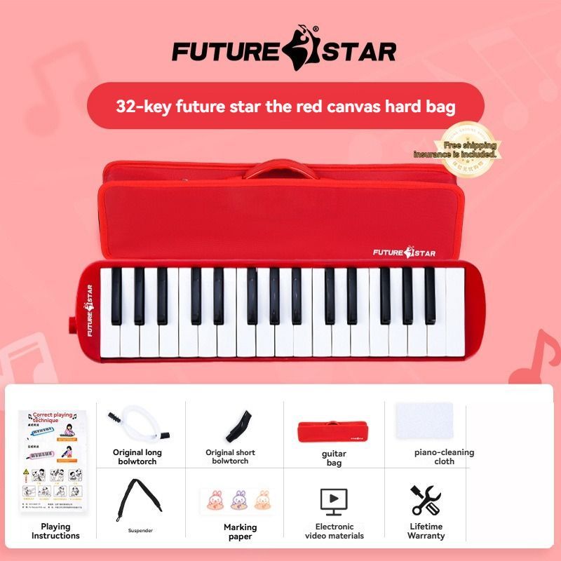 32-key melodica, student melodica, children melodica, beginner musical instrument, classroom instrument, melodica with blow-tube, melodica with mouthpiece, kids keyboard harmonica, school music supply, melodica for kids Australia - Red - Size 32