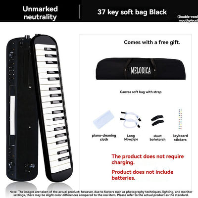 37-key mouth blown pipe, classroom musical instrument, blowing nozzle, base support, drainage function, Australian music education, classroom pipe with drainage, easy play wind instrument - Black - Size 37