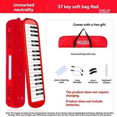 37-key mouth blown pipe, classroom musical instrument, blowing nozzle, base support, drainage function, Australian music education, classroom pipe with drainage, easy play wind instrument - Red - Size 37