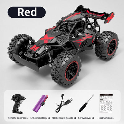 2.4G remote control car, high-speed off-road car, remote control toy for kids, four-wheel drive car, RC car with lights, outdoor toy Australia, gift for kids - Red - Size Dual-batteries