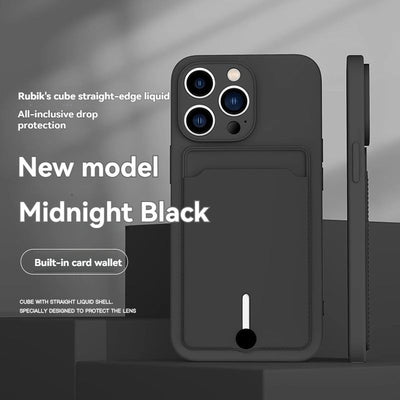 iPhone card holder case, built-in wallet phone case, midnight black phone case, drop protection case, iPhone wallet case Australia, Rubik's cube design case - Black - Size iPhone 16 pro