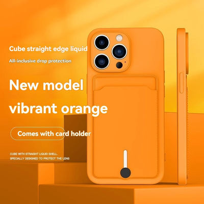 iPhone card holder case, built-in wallet phone case, midnight black phone case, drop protection case, iPhone wallet case Australia, Rubik's cube design case - Orange - Size iPhone17pro